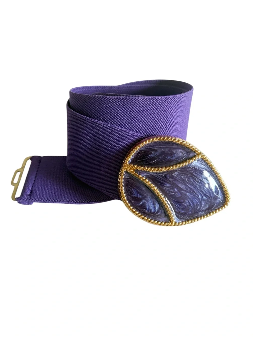 Vintage Day-Lor Purple Enamel Gold Buckle Retro Stretchy Belt
